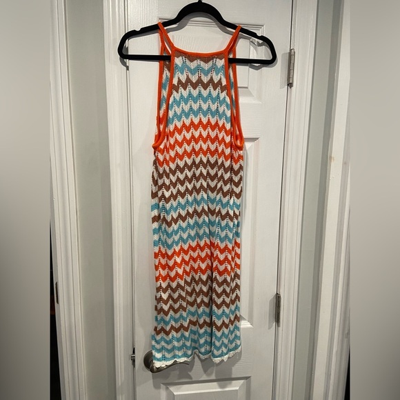 NWT C&C California Size M Blue Orange Crochet Cotton Thin Strap Mini Dress - Picture 9 of 10